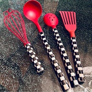 Mackenzie Childs Courtly Check & Red Kitchen Utensils Retired
